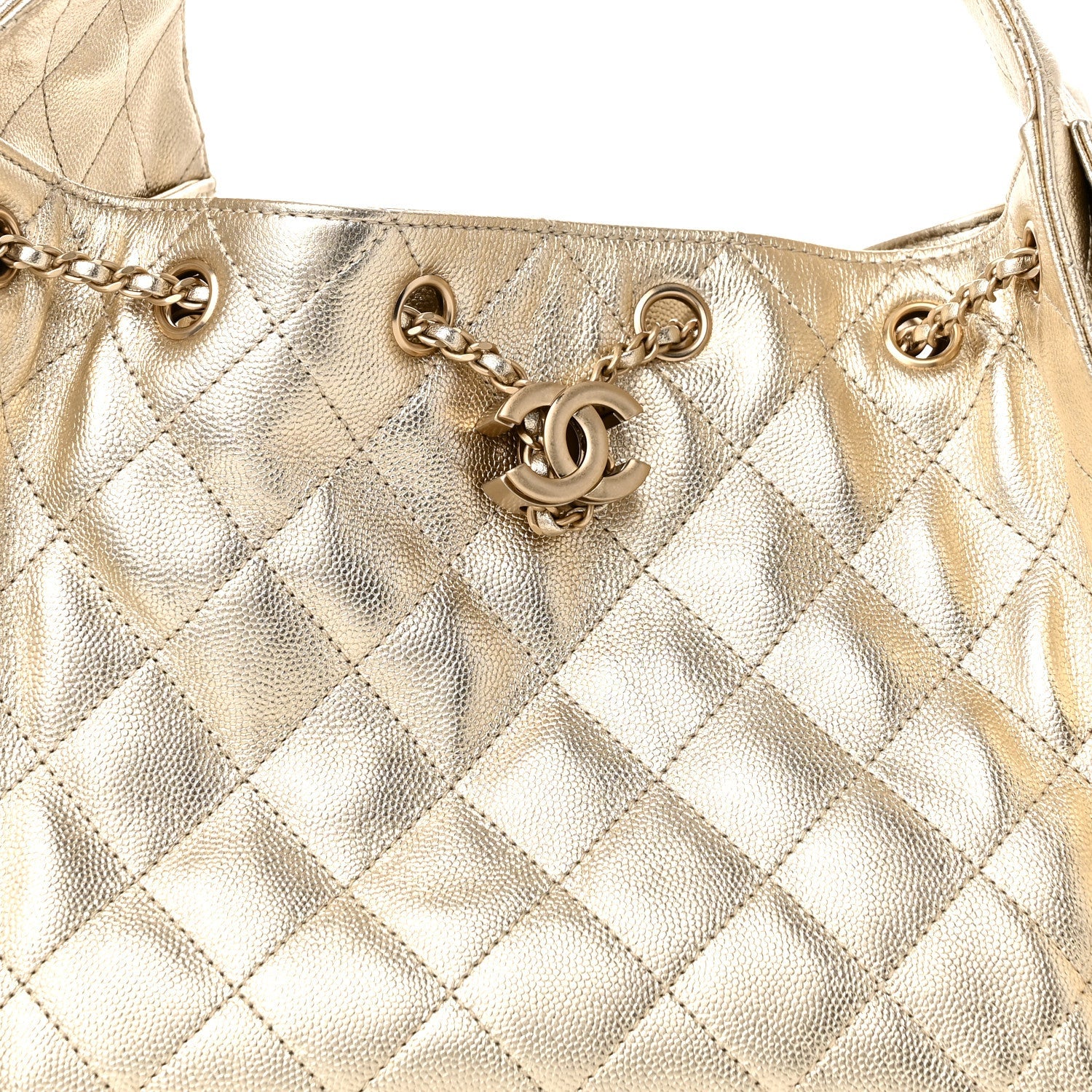 Metallic Caviar Quilted Small Chanel 25 Hobo Gold