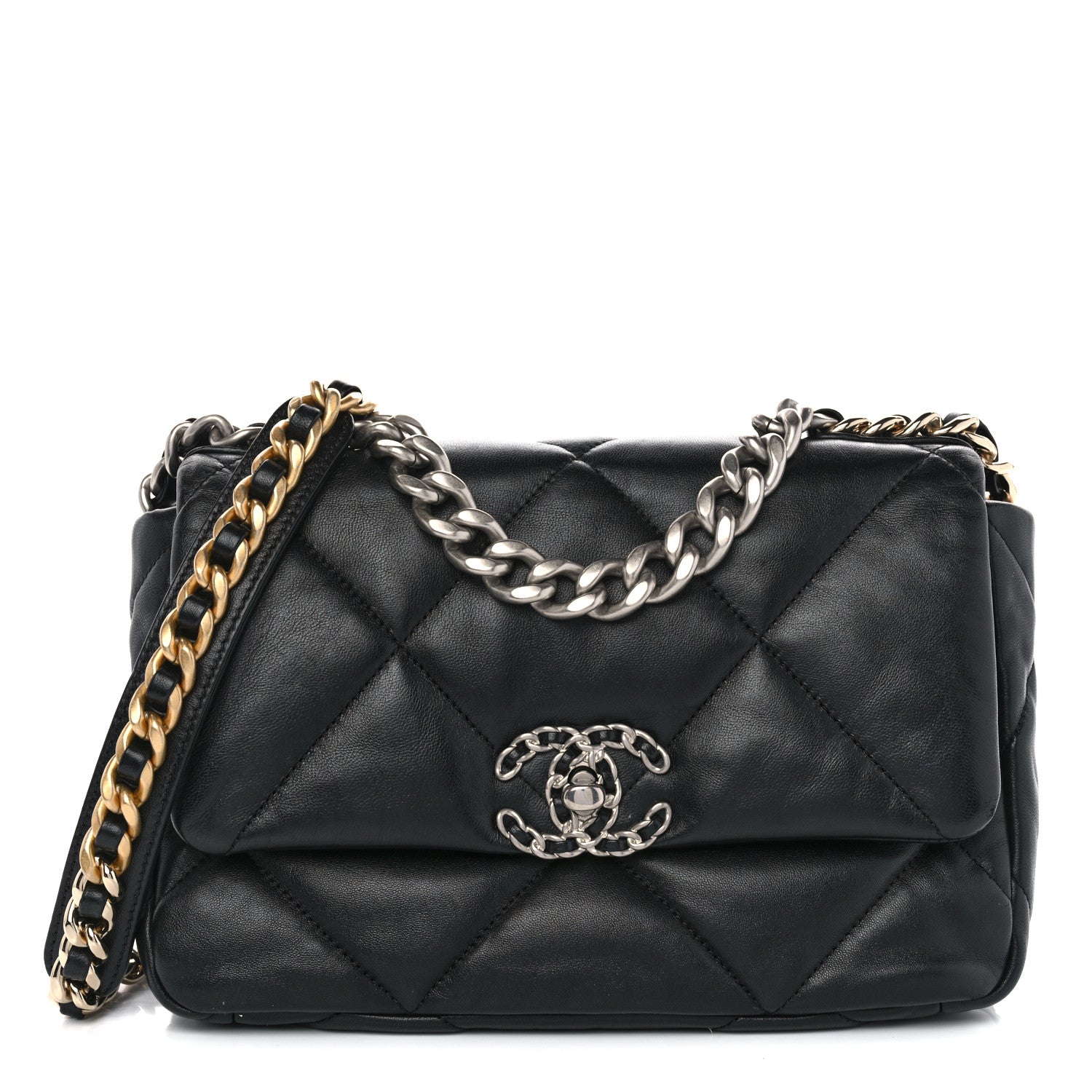 Shiny Goatskin Quilted Medium Chanel 19 Flap Black