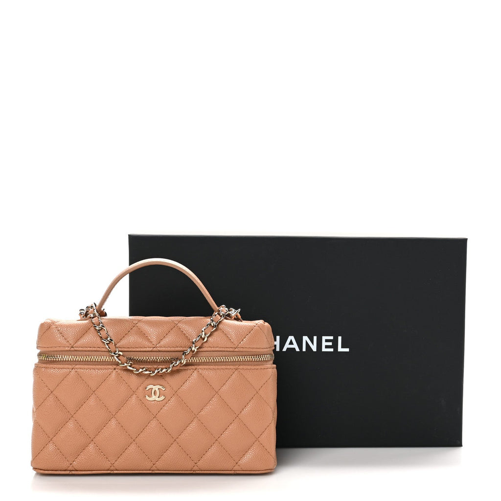Caviar Quilted Top Handle Slim Vanity With Chain Brown