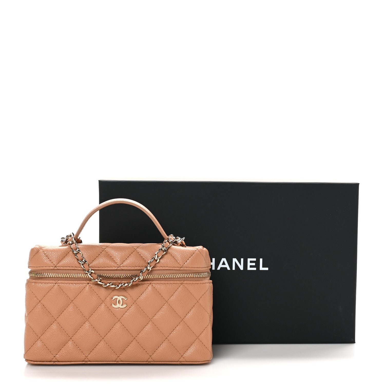 Caviar Quilted Top Handle Slim Vanity With Chain Brown