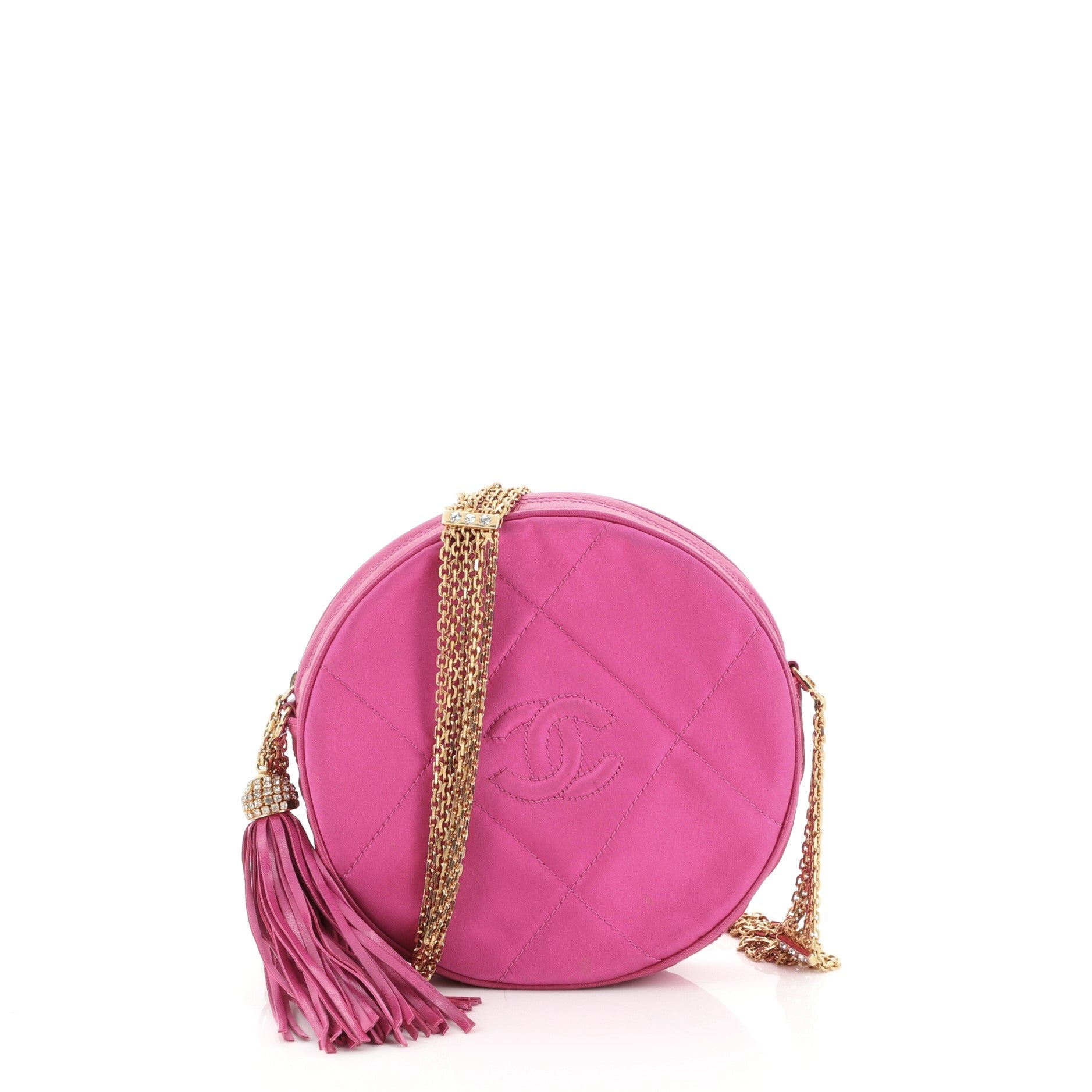 Vintage Round Tassel Crossbody Bag Quilted Satin Mini