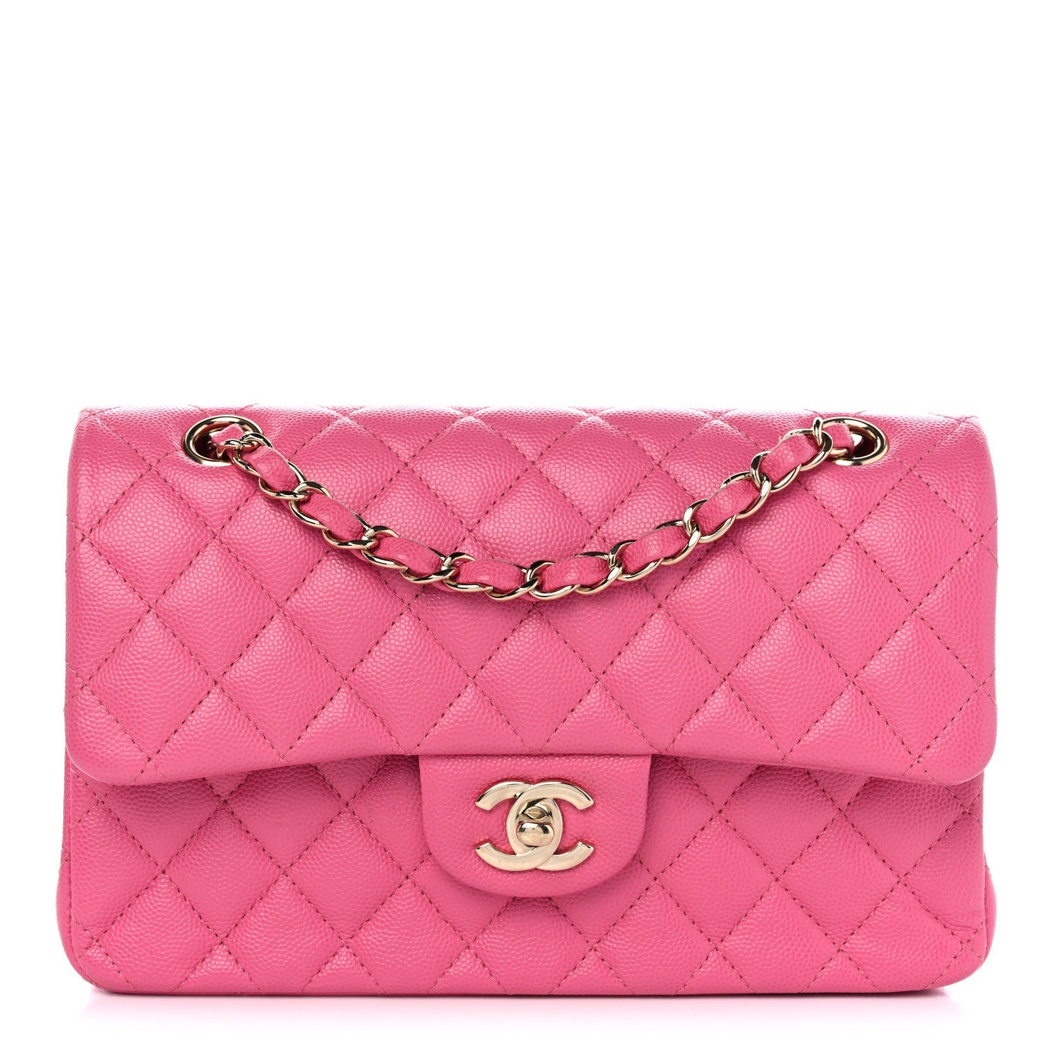 Caviar Quilted Small Double Flap Pink