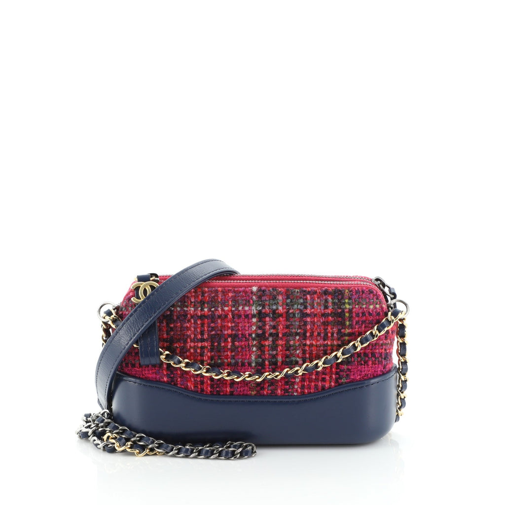 Gabrielle Double Zip Clutch with Chain Quilted Tweed