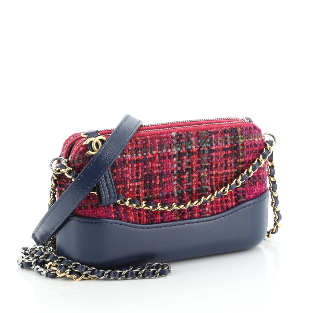 Gabrielle Double Zip Clutch with Chain Quilted Tweed