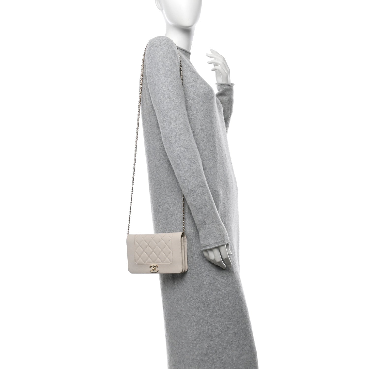 Caviar Quilted Vintage Mademoiselle Wallet On Chain WOC White