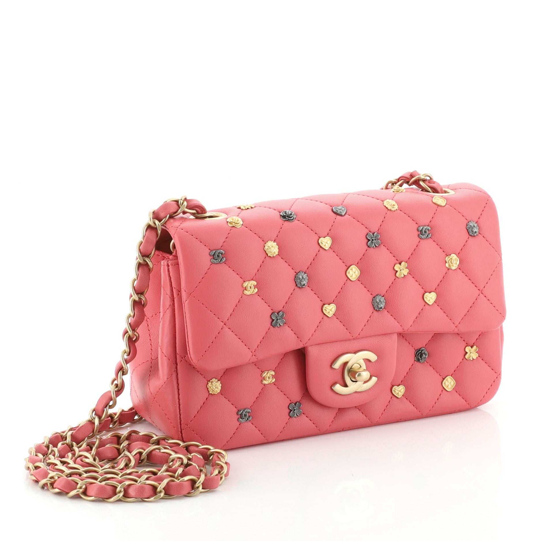 18K Charms Classic Single Flap Bag Quilted Lambskin Mini
