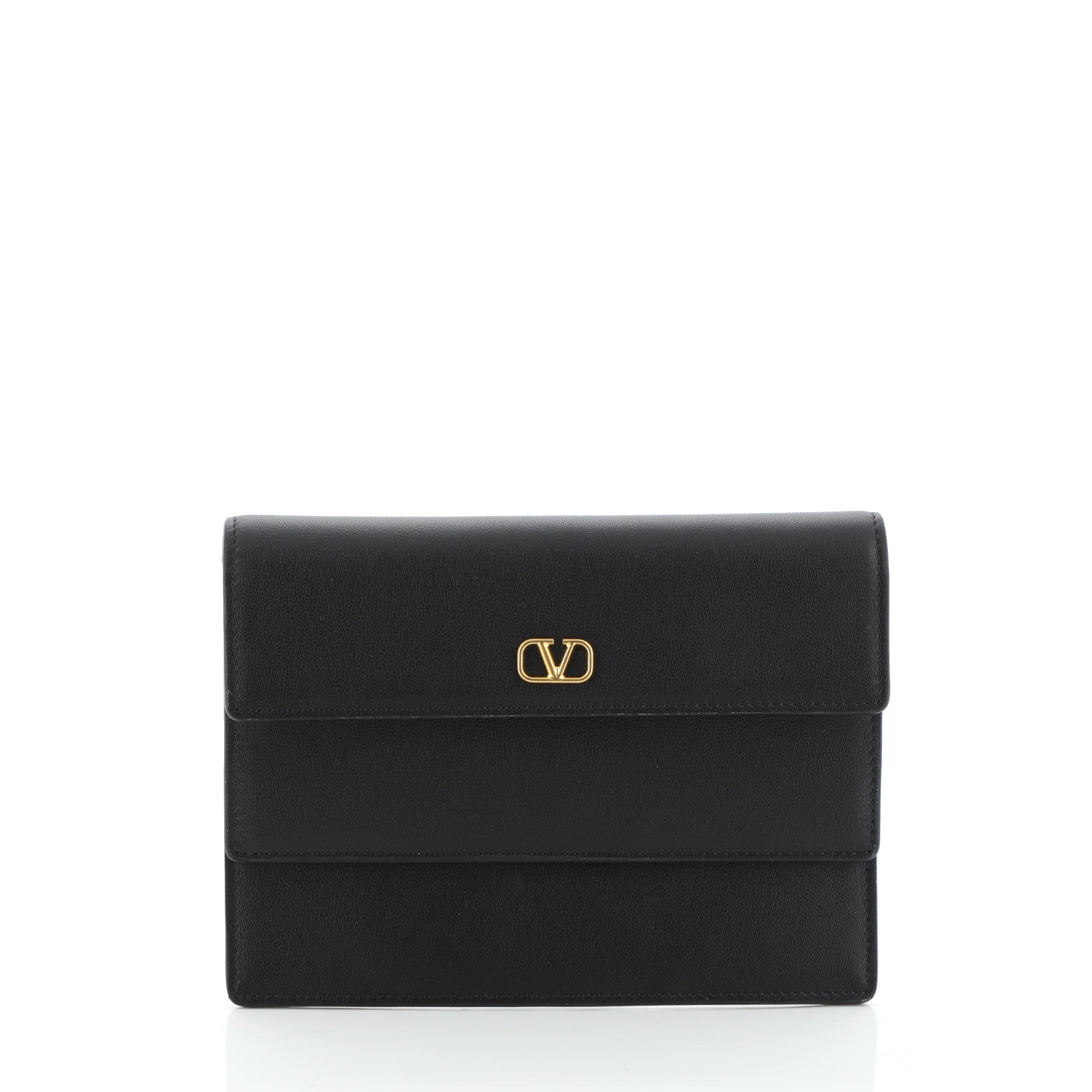 VLogo Double Flap Clutch Leather