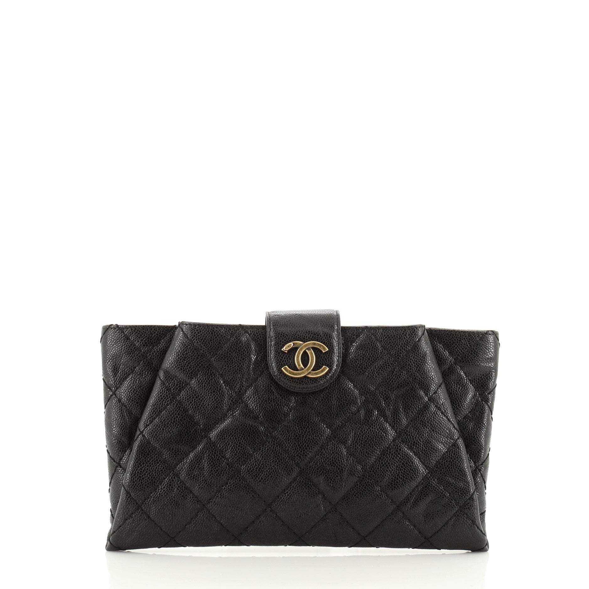 Coco Pleats Clutch Quilted Glazed Caviar