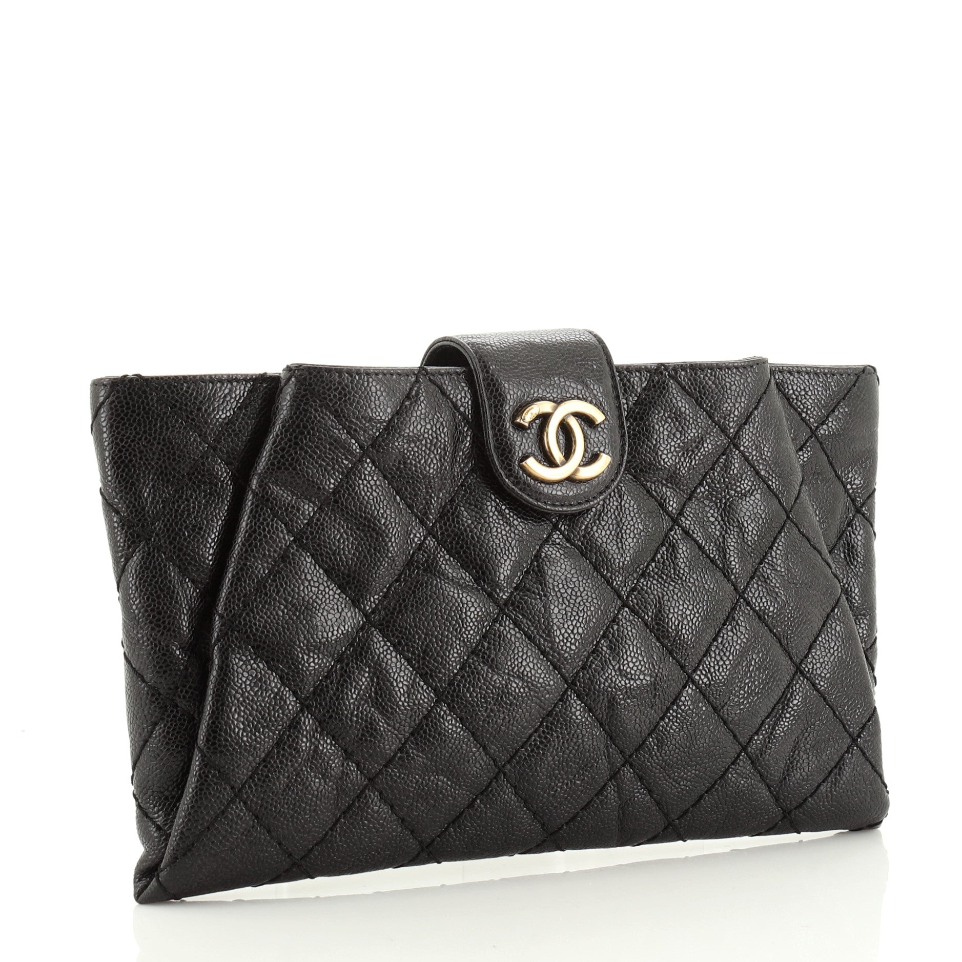 Coco Pleats Clutch Quilted Glazed Caviar