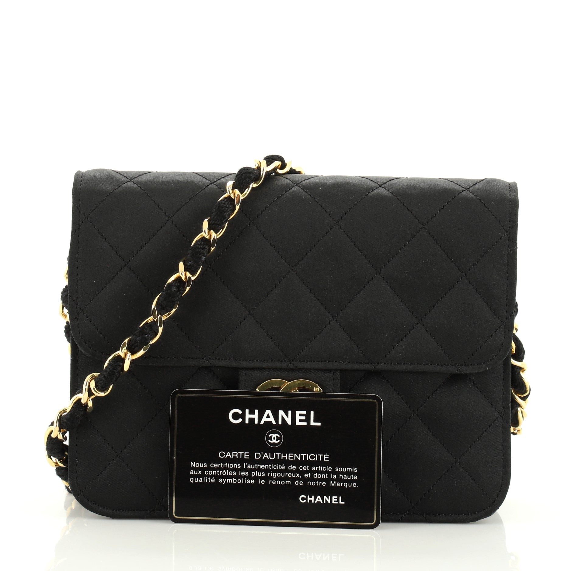 Vintage Clutch with Chain Quilted Satin Small
