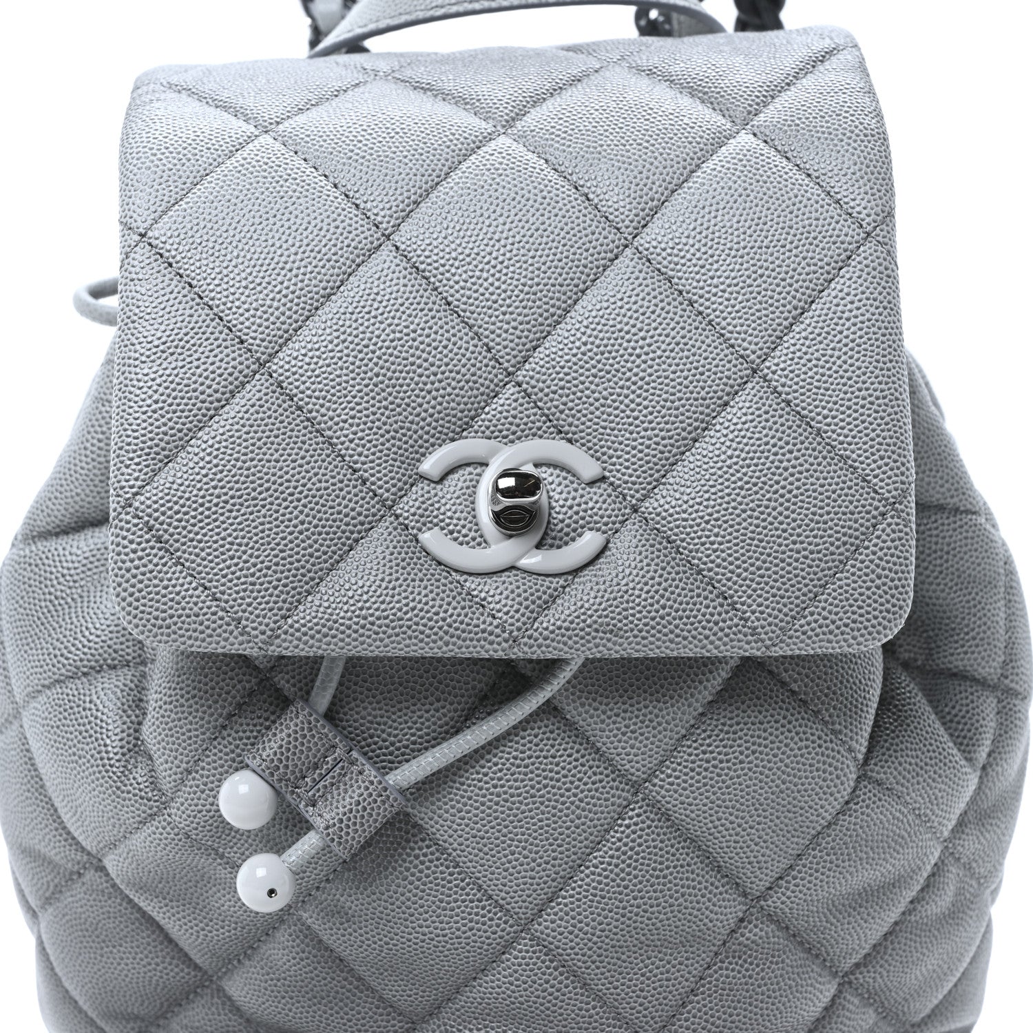 Shaded Caviar Quilted Lacquered CC My Everything Drawstring Backpack Dark Grey Light Grey