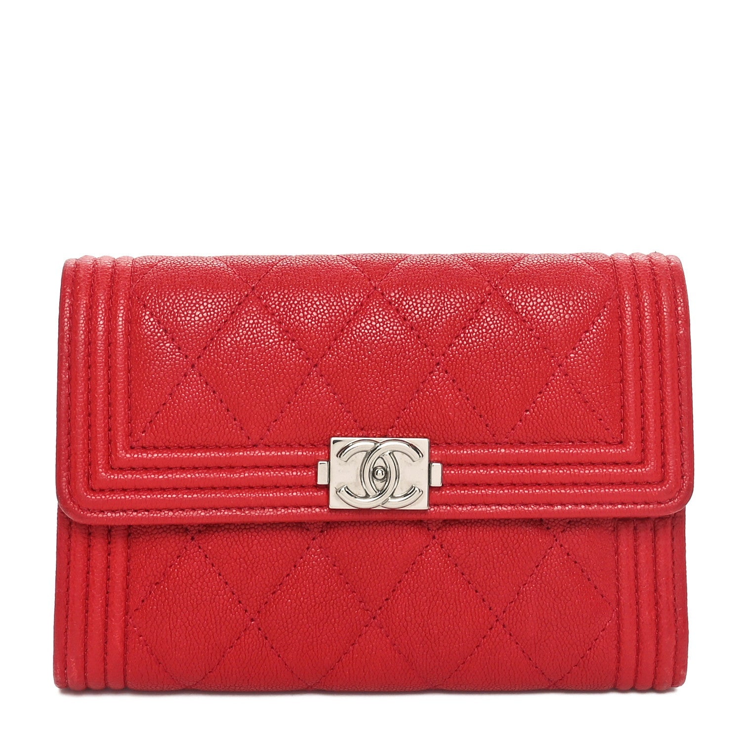 Caviar Quilted Medium Boy Flap Wallet Red