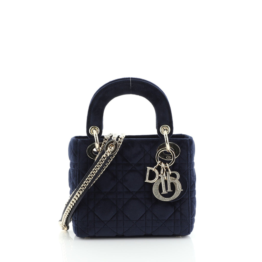 Lady Dior Chain Bag Cannage Quilt Velvet with Crystal Charms Mini