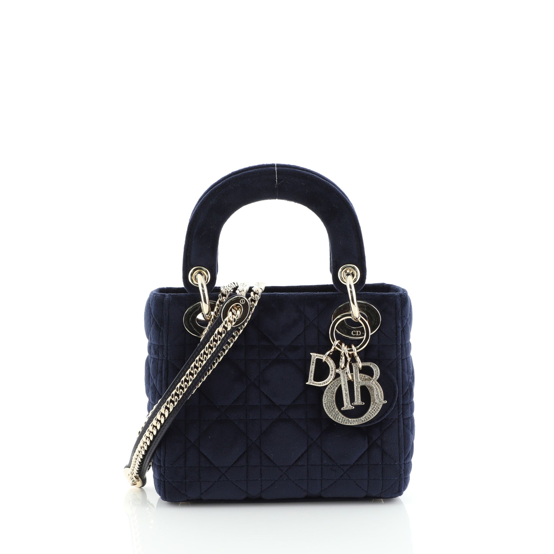 Lady Dior Chain Bag Cannage Quilt Velvet with Crystal Charms Mini