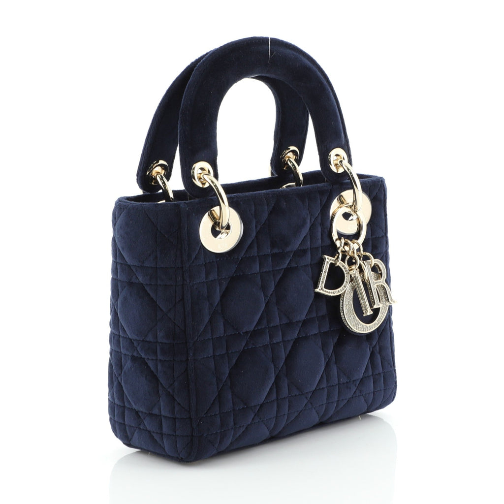 Lady Dior Chain Bag Cannage Quilt Velvet with Crystal Charms Mini