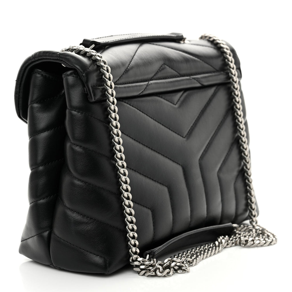Calfskin Y Quilted Monogram Medium Loulou Chain Satchel Black
