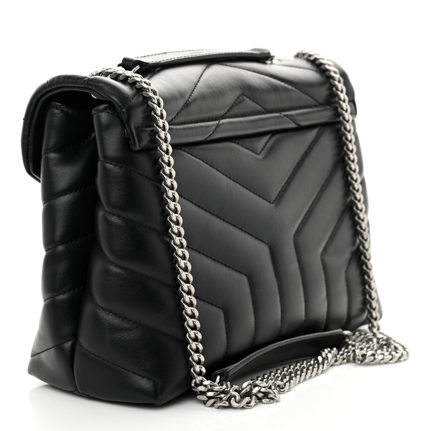Calfskin Y Quilted Monogram Medium Loulou Chain Satchel Black