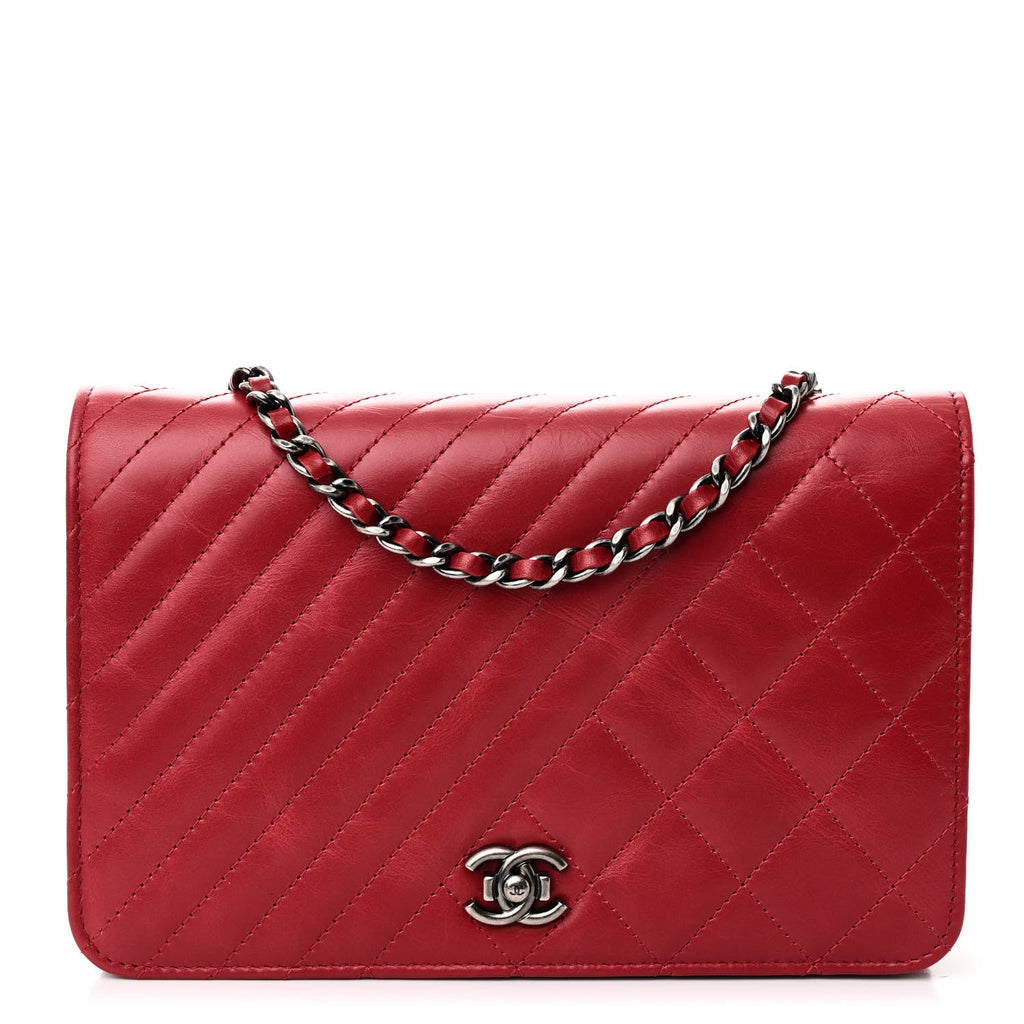 Glazed Calfskin Quilted Coco Boy Wallet On Chain WOC Red