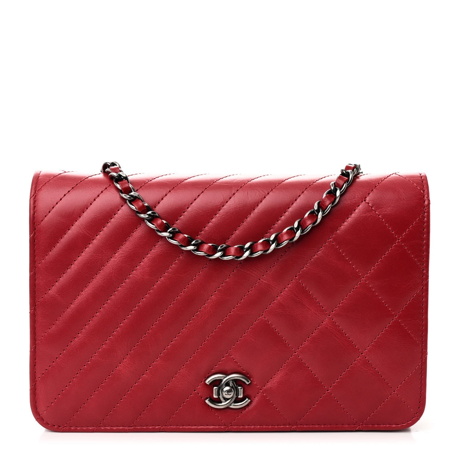 Glazed Calfskin Quilted Coco Boy Wallet On Chain WOC Red