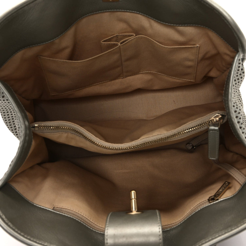 Metallic Calfskin Perforated Up In The Air Tote Silver