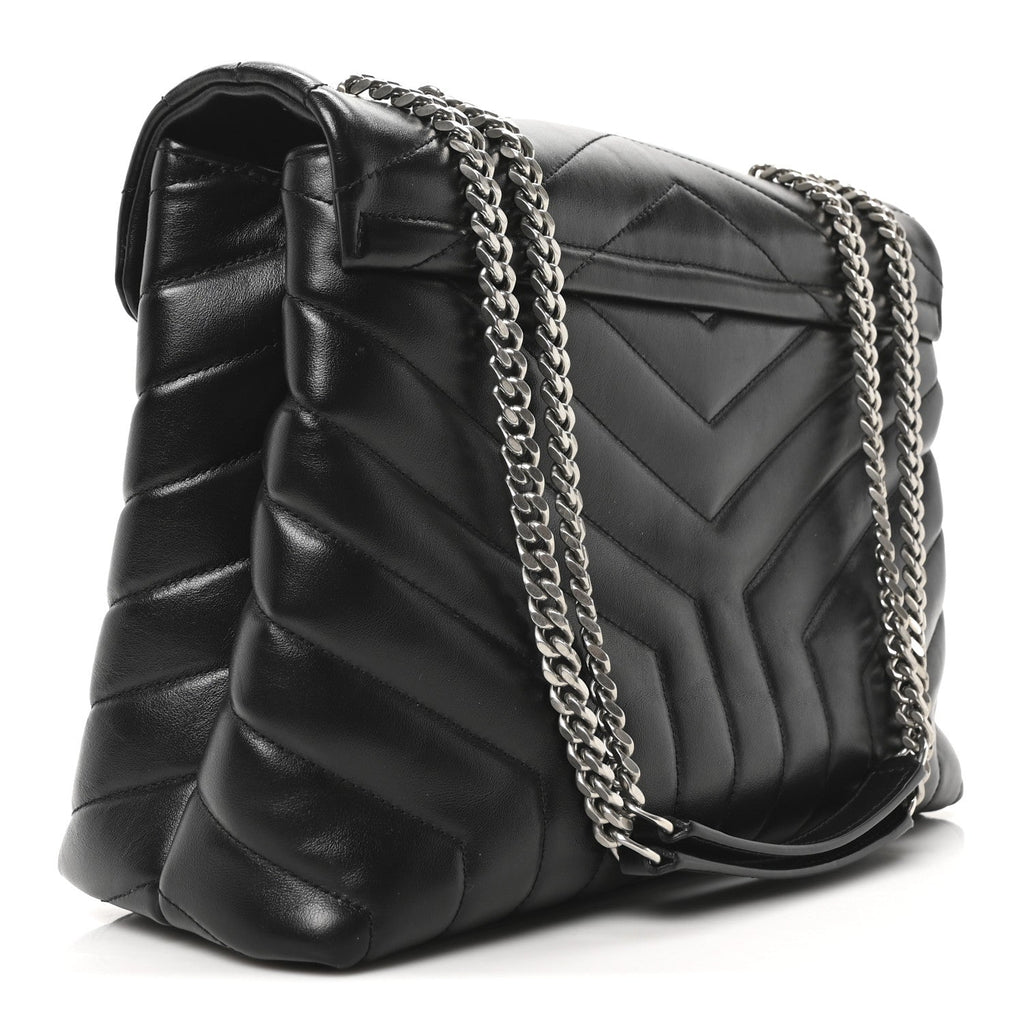 Calfskin Y Quilted Monogram Medium Loulou Chain Satchel Black