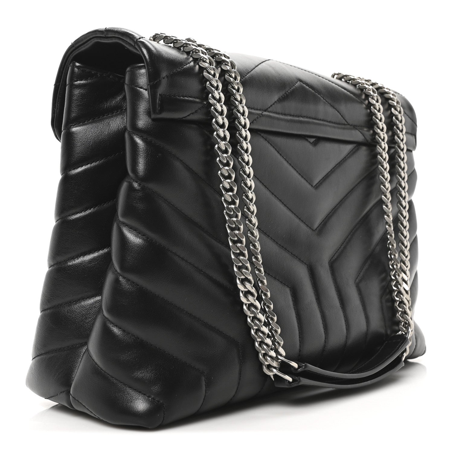 Calfskin Y Quilted Monogram Medium Loulou Chain Satchel Black