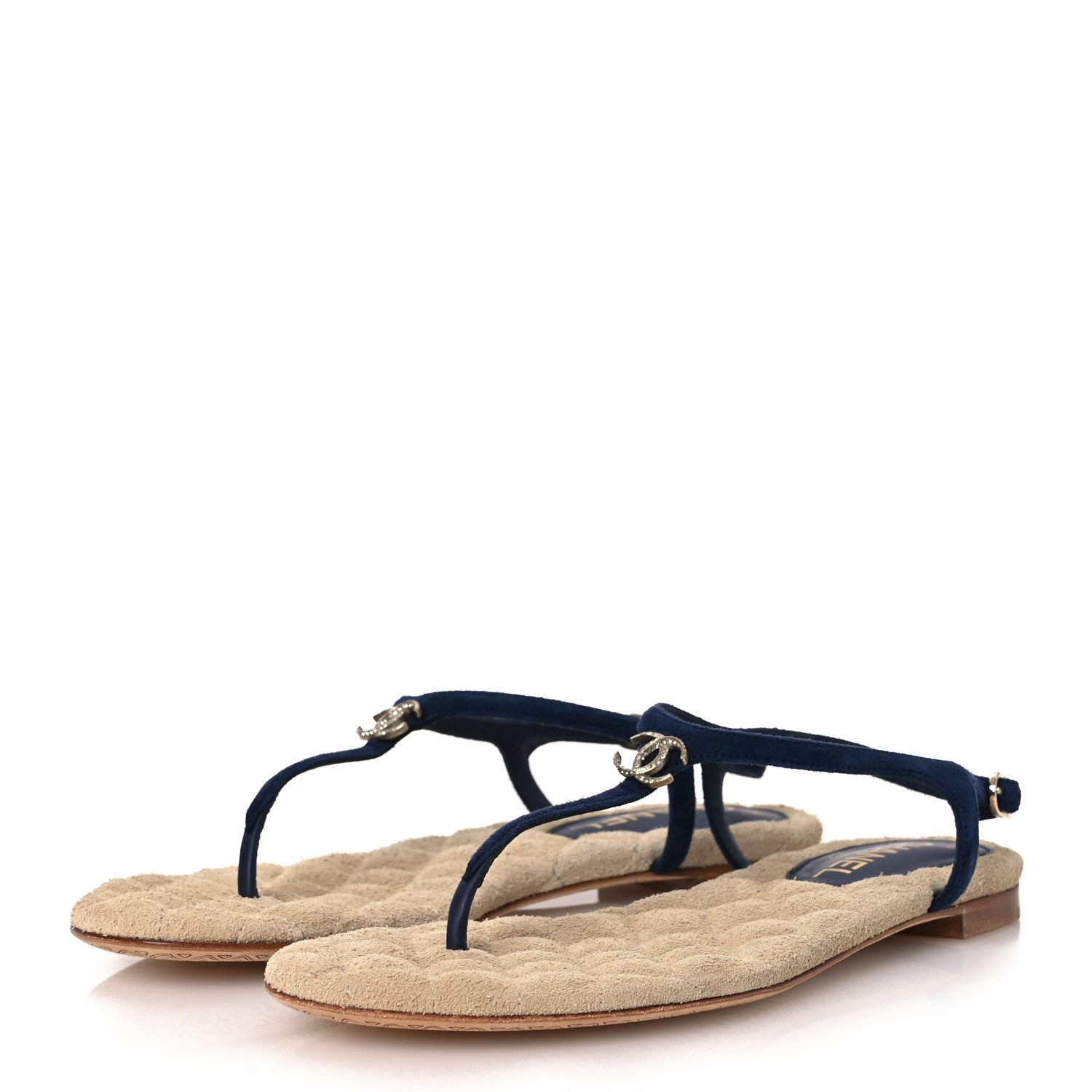 Suede Crystal CC Thong Sandals 39.5 Navy