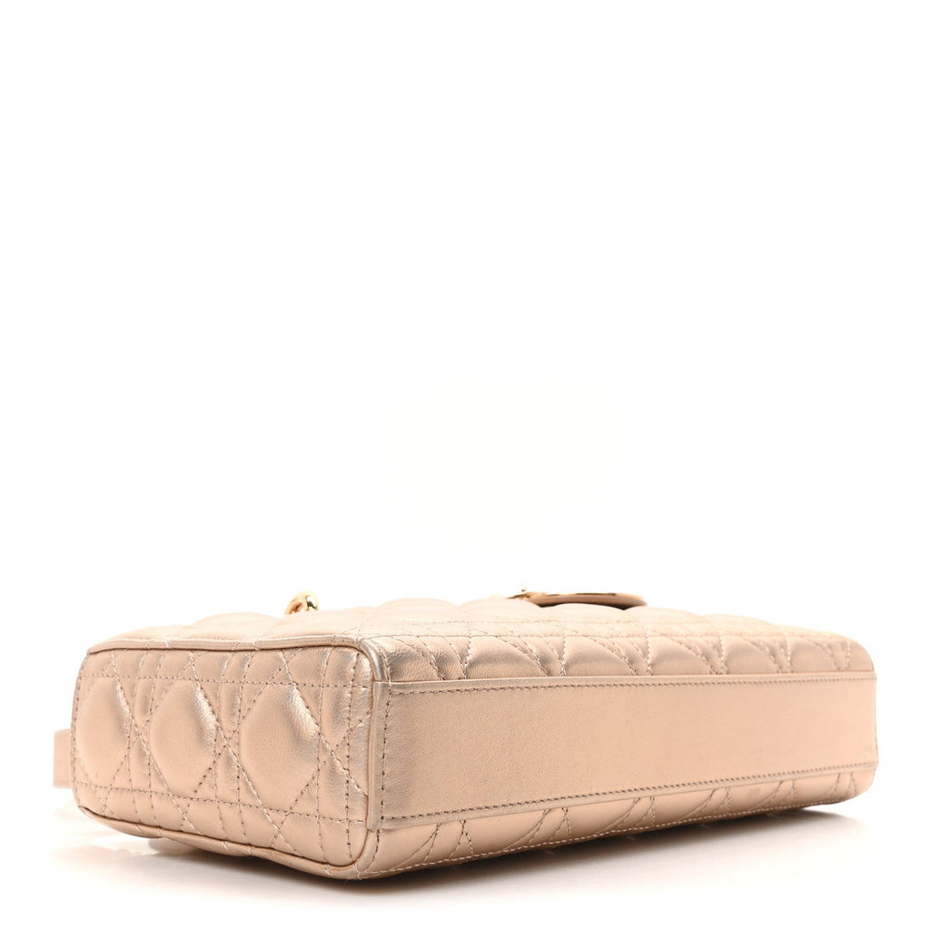 Metallic Lambskin Cannage Medium Lady D-Joy Pink