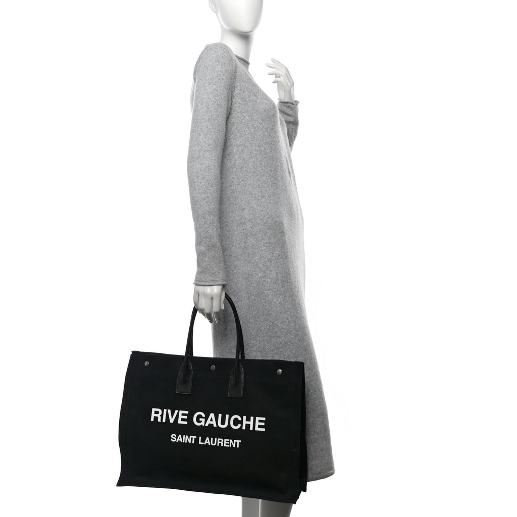 Linen Calfskin Rive Gauche Tote Black