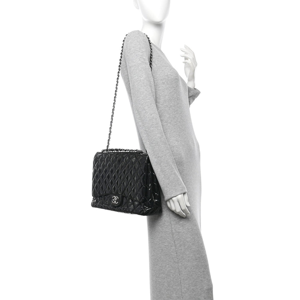 Patent Quilted Maxi Double Flap Black