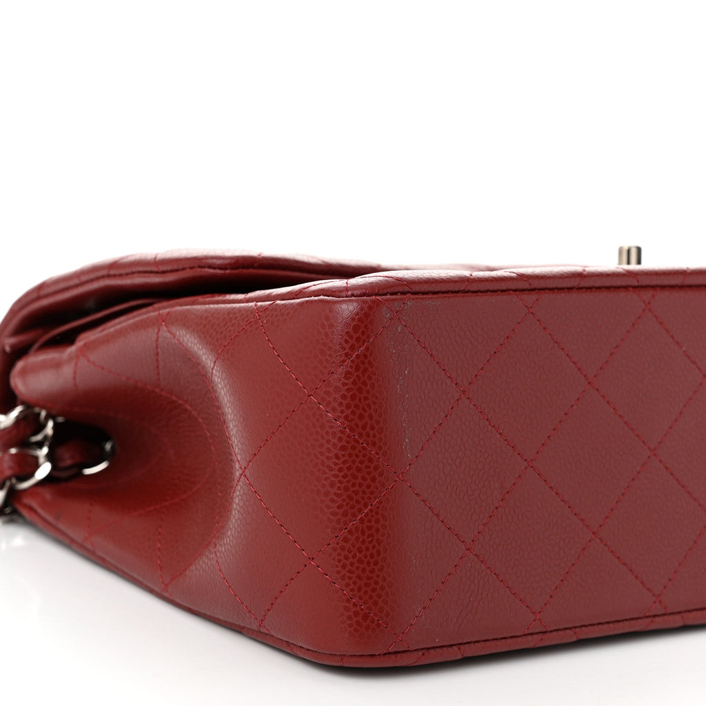 Caviar Quilted Jumbo Double Flap Dark Red