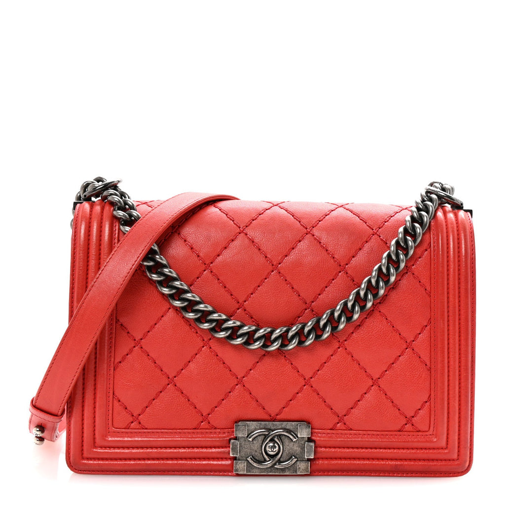 Calfskin Double Stitch New Medium Boy Flap Red