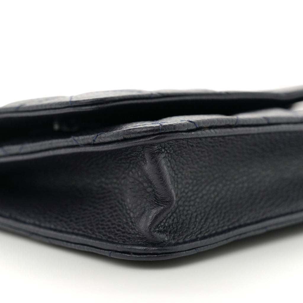 Caviar Quilted Wallet on Chain WOC Navy Blue