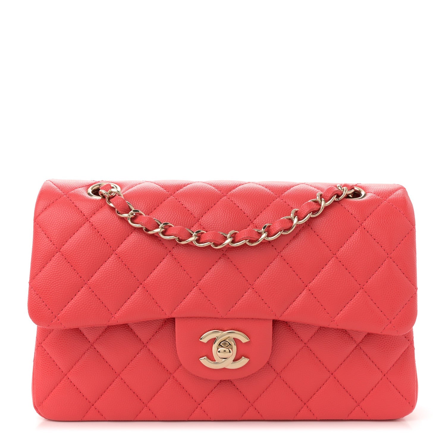 Caviar Quilted Small Double Flap Red