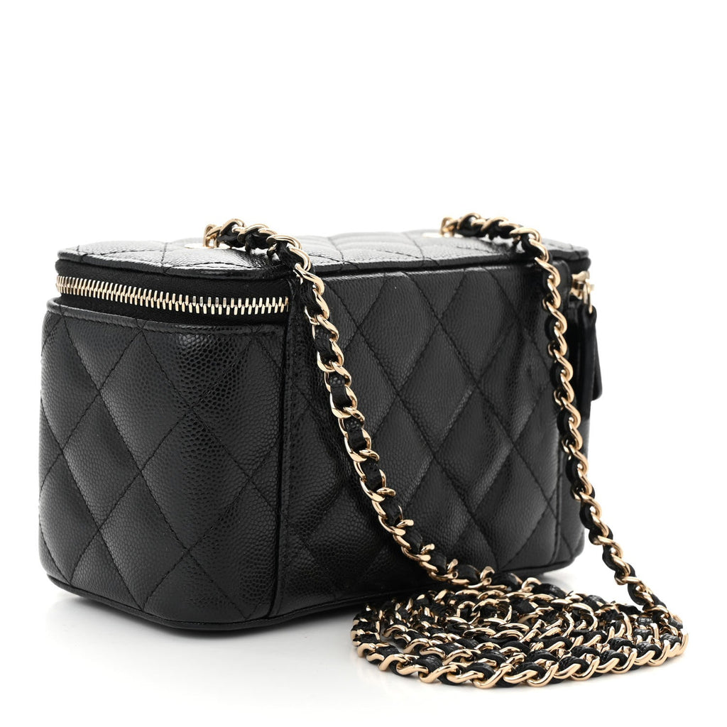 Caviar Quilted Small Vanity Case With Chain Black