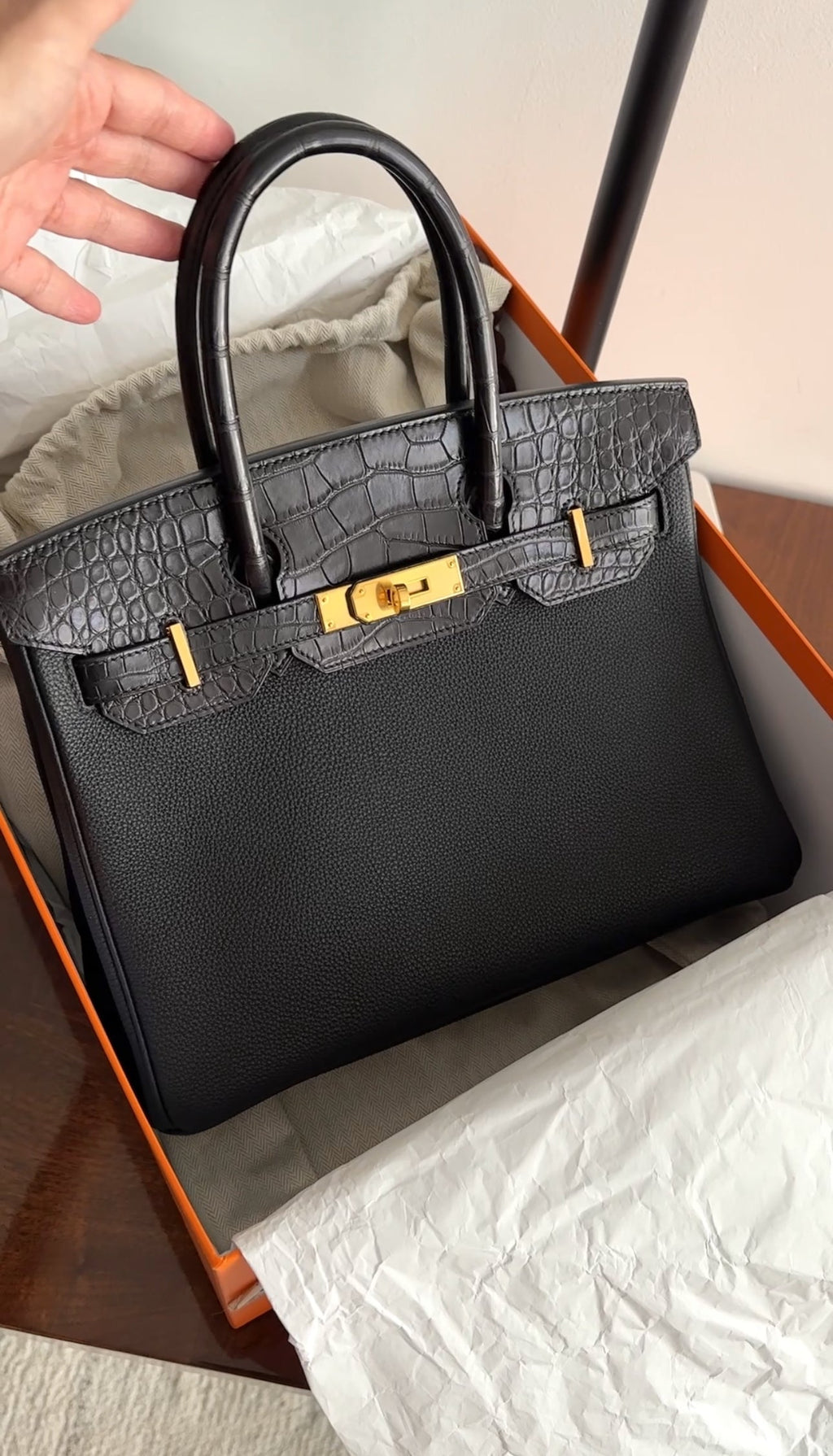 Hermes 2019 Black Noir Birkin 30cm Touch Alligator Togo Bag