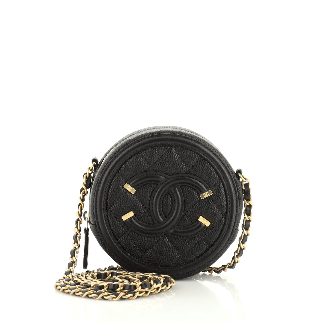Filigree Round Clutch with Chain Quilted Caviar Mini
