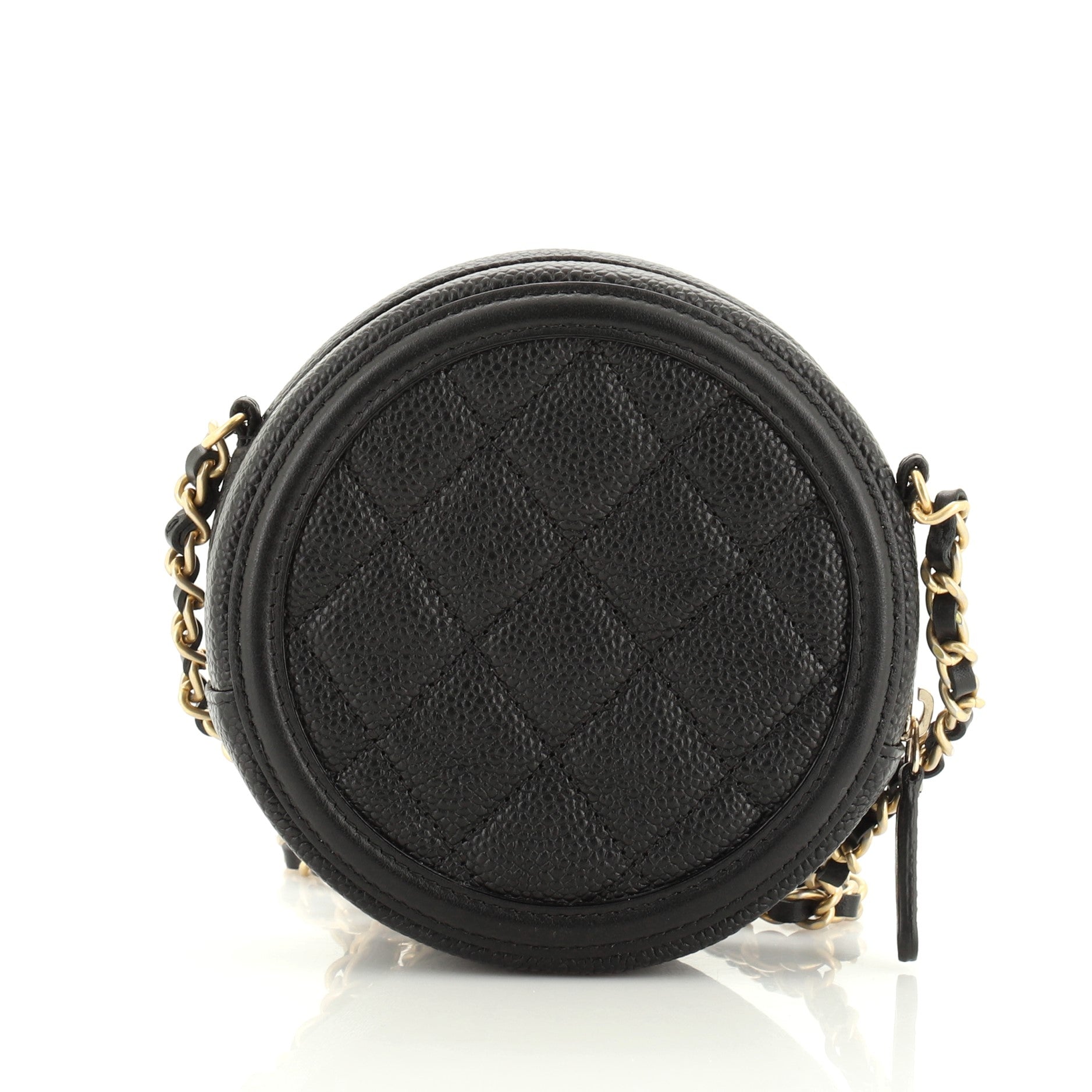 Filigree Round Clutch with Chain Quilted Caviar Mini
