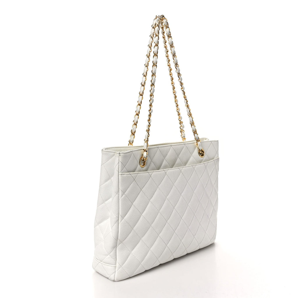 Caviar Quilted Shopper Tote White
