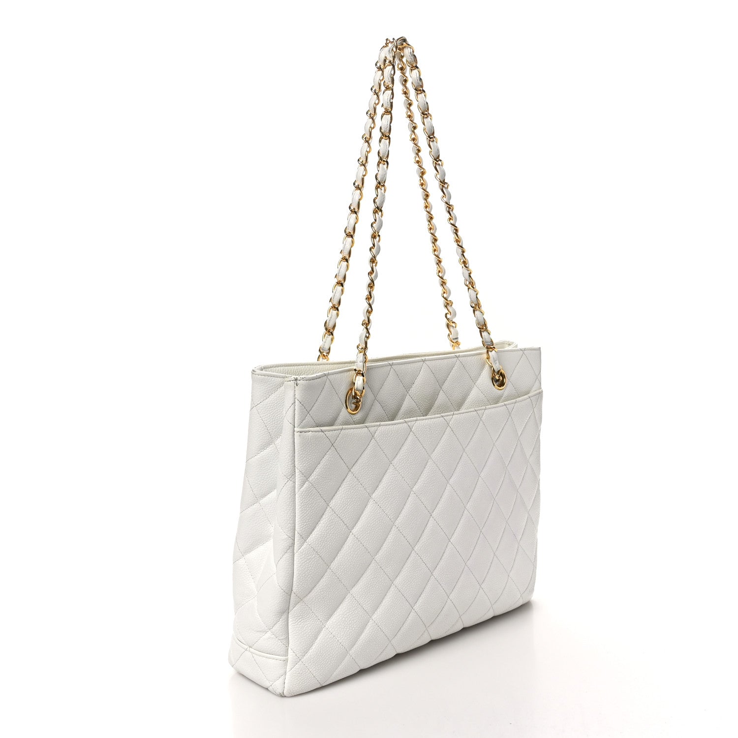 Caviar Quilted Shopper Tote White