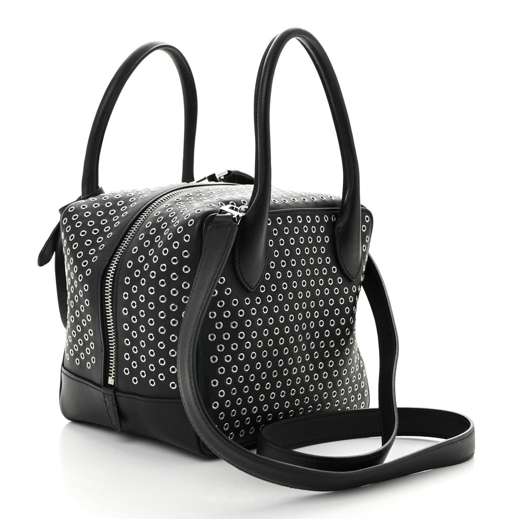 Calfskin Grommet Studded Top Handle Bag Black
