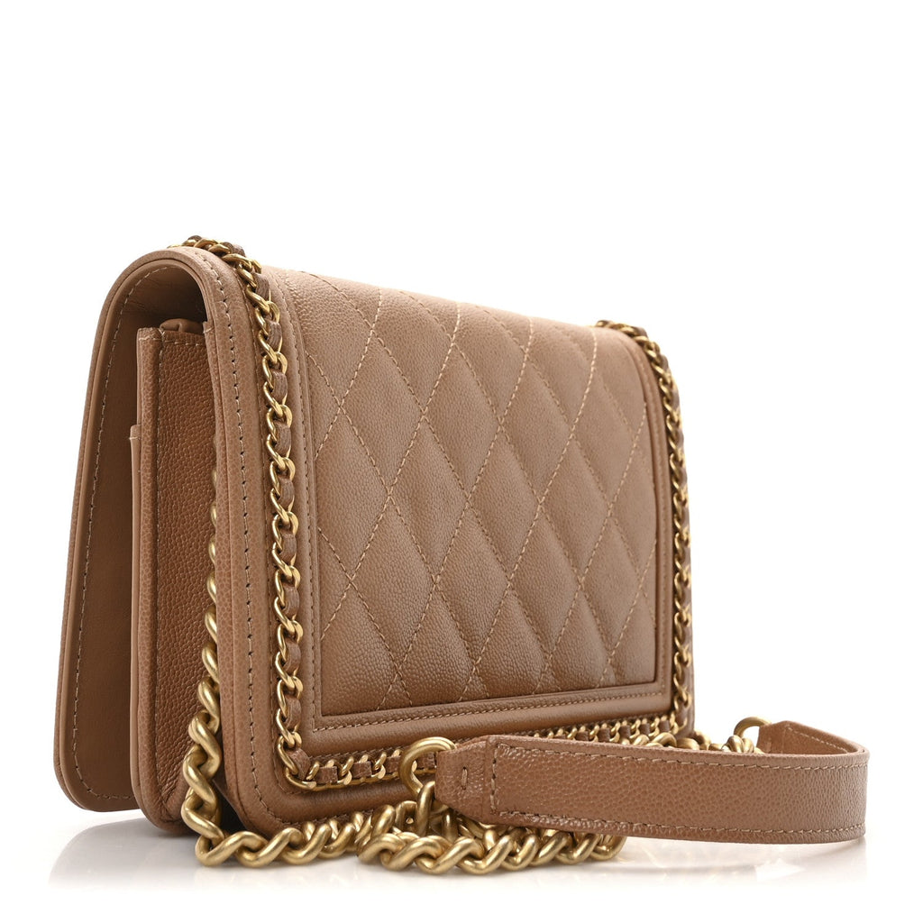 Caviar Quilted Chain Around Boy Wallet On Chain WOC Beige