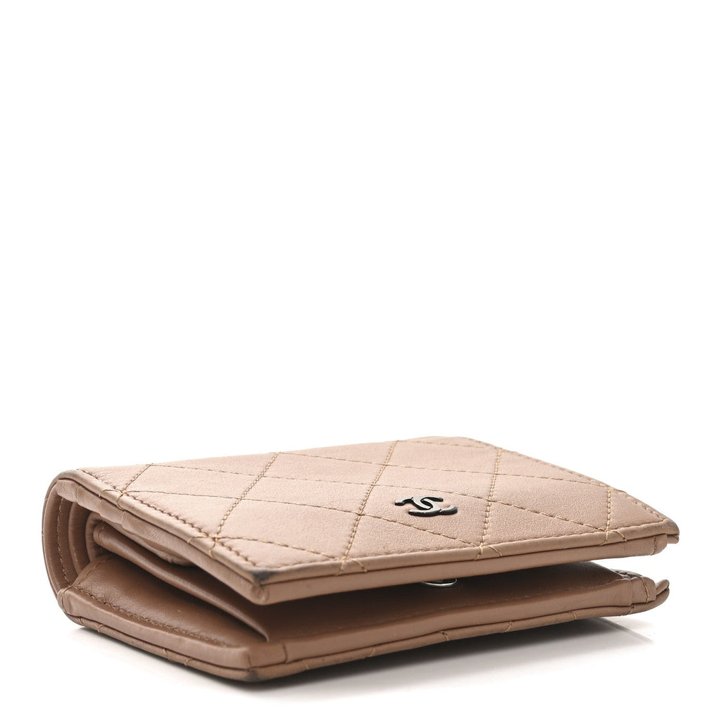 Calfskin Quilted Compact Bifold Wallet Pink