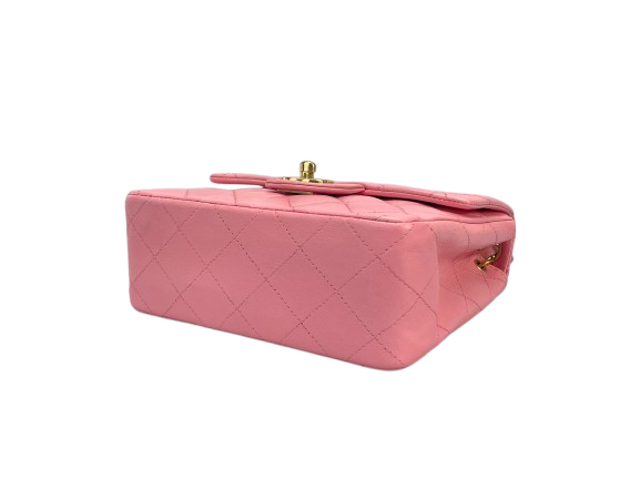 Chanel Vintage Rose Pink Classic Mini Square Flap Bag in Lambskin with Gold Hardware