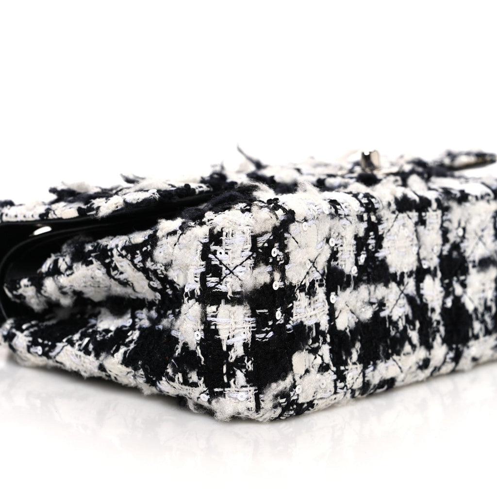 Tweed Quilted Medium Double Flap Black Ecru White
