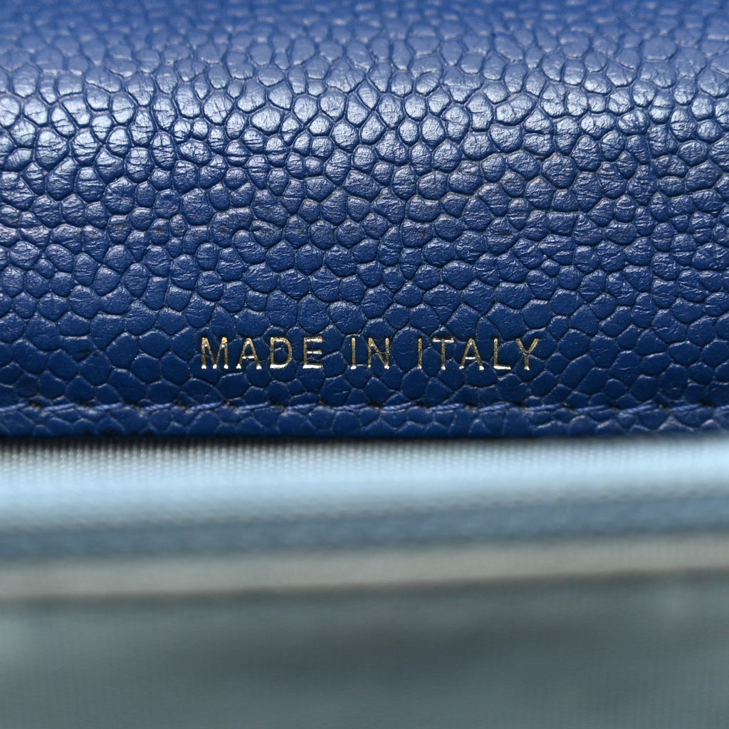 Grained Calfskin Quilted Cuba Square Wallet On Chain WOC Blue