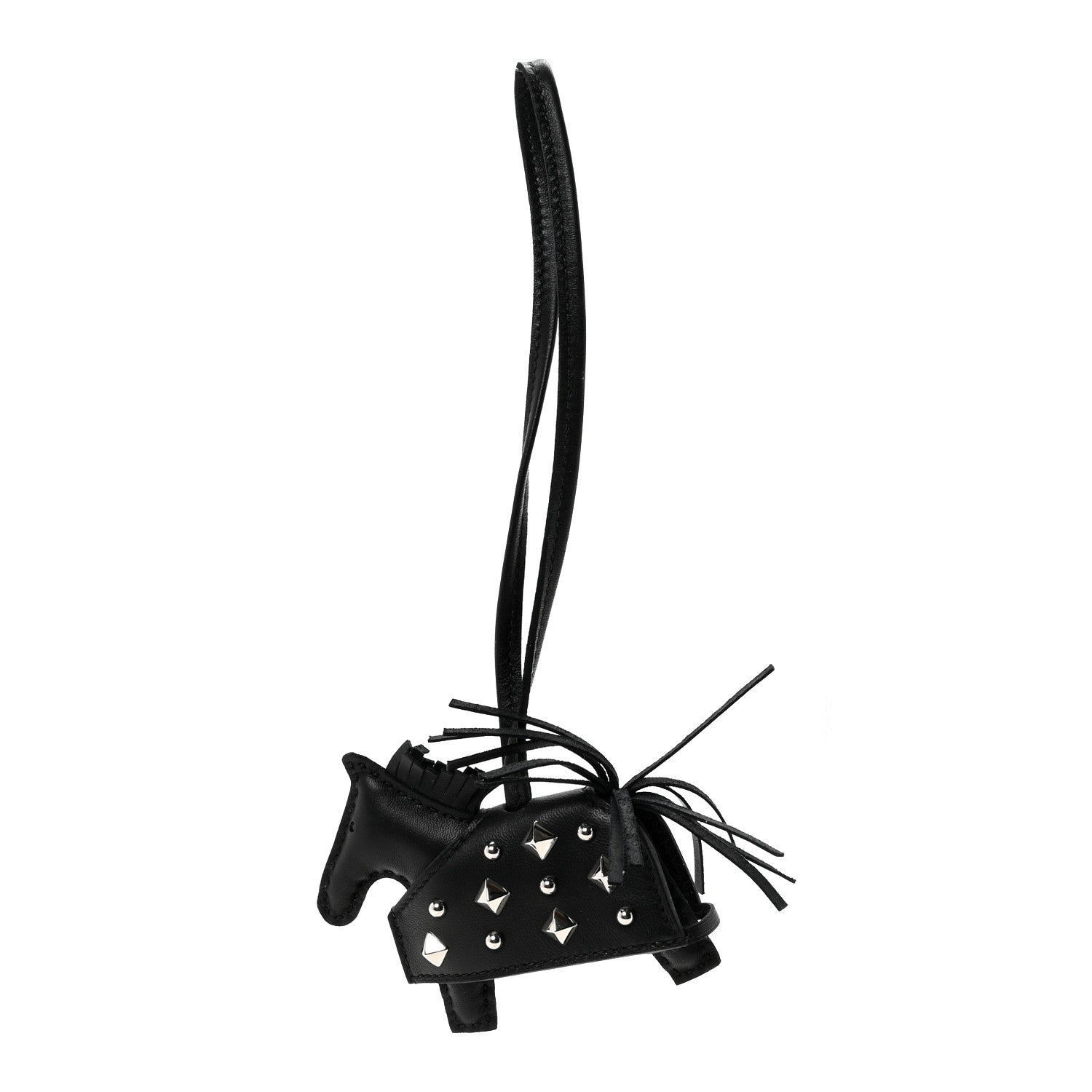 Milo Lambskin Studded Grigri Rodeo Robeo Rock Horse Bag Charm PM Black