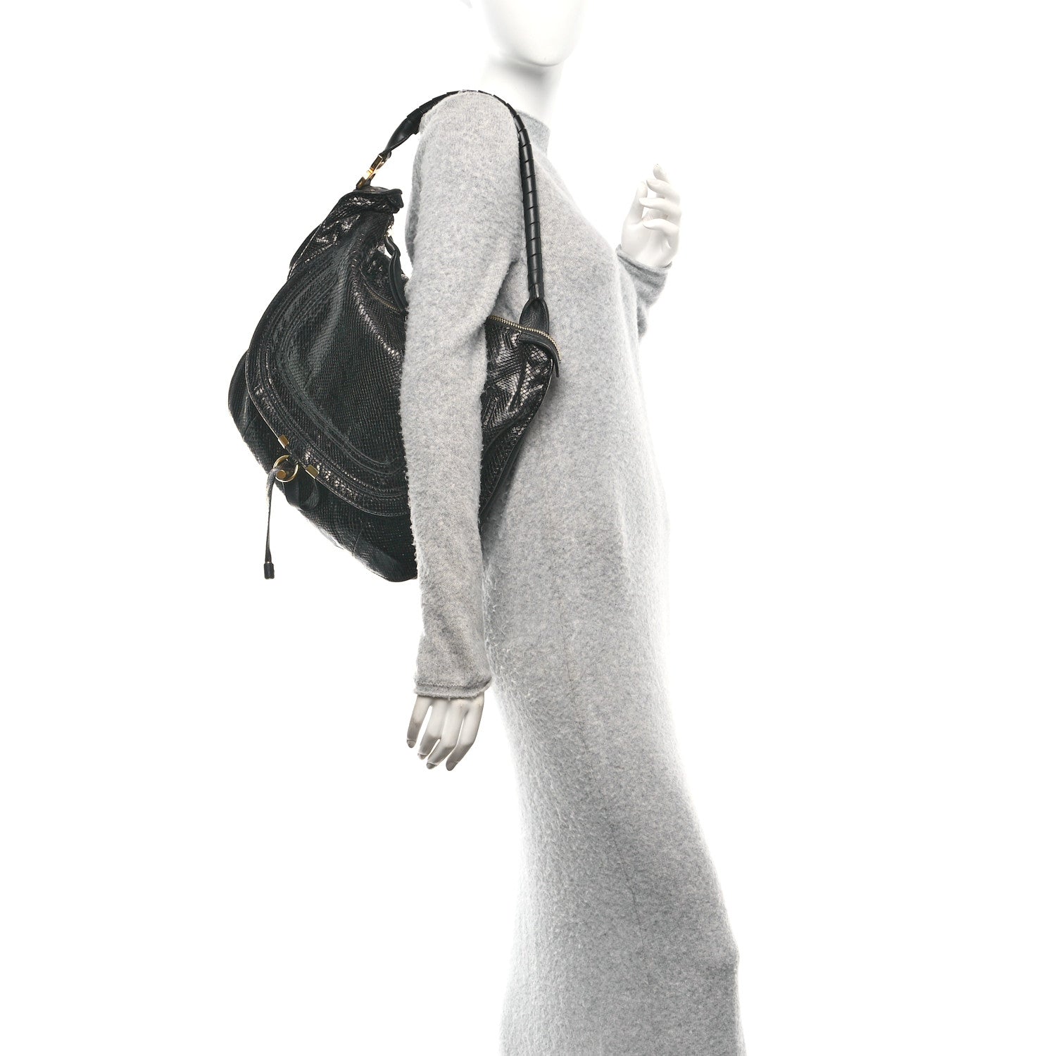 Snakeskin Large Marcie Hobo Black