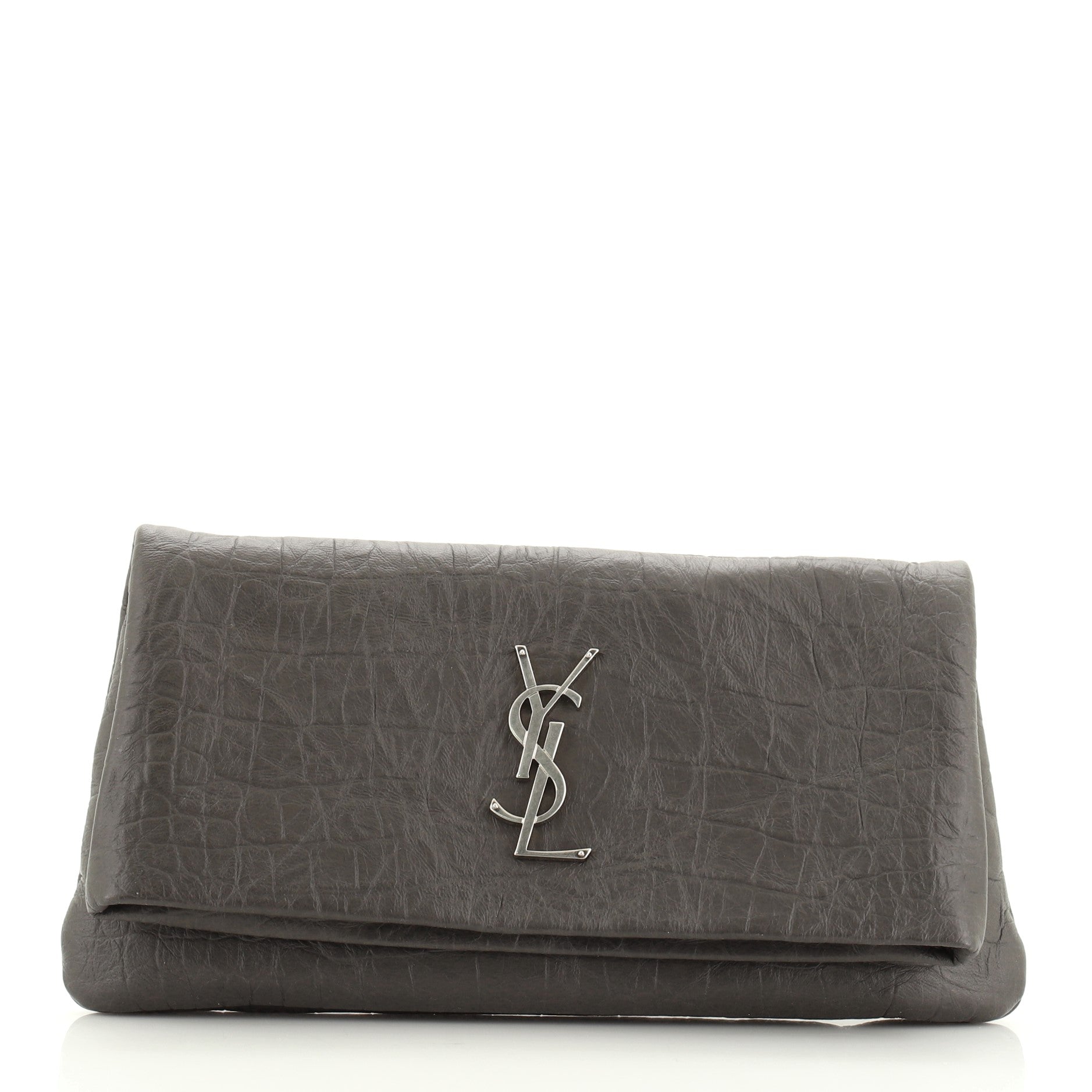 West Hollywood Fold Over Clutch Crocodile Embossed Leather