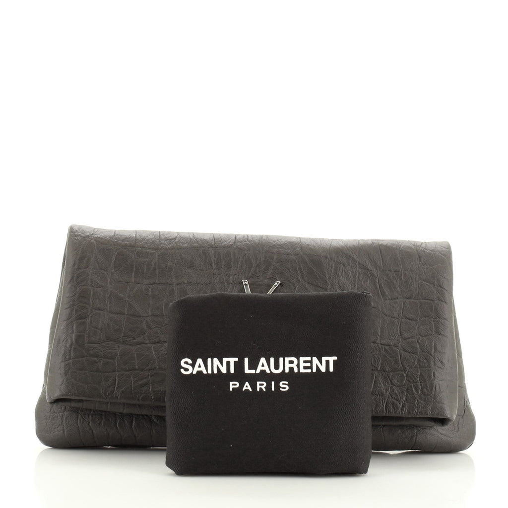 West Hollywood Fold Over Clutch Crocodile Embossed Leather